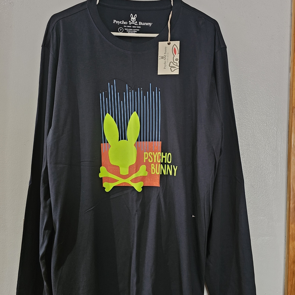 Psycho Bunny Long Sleeve Tee - Black with Neon Green and Blue